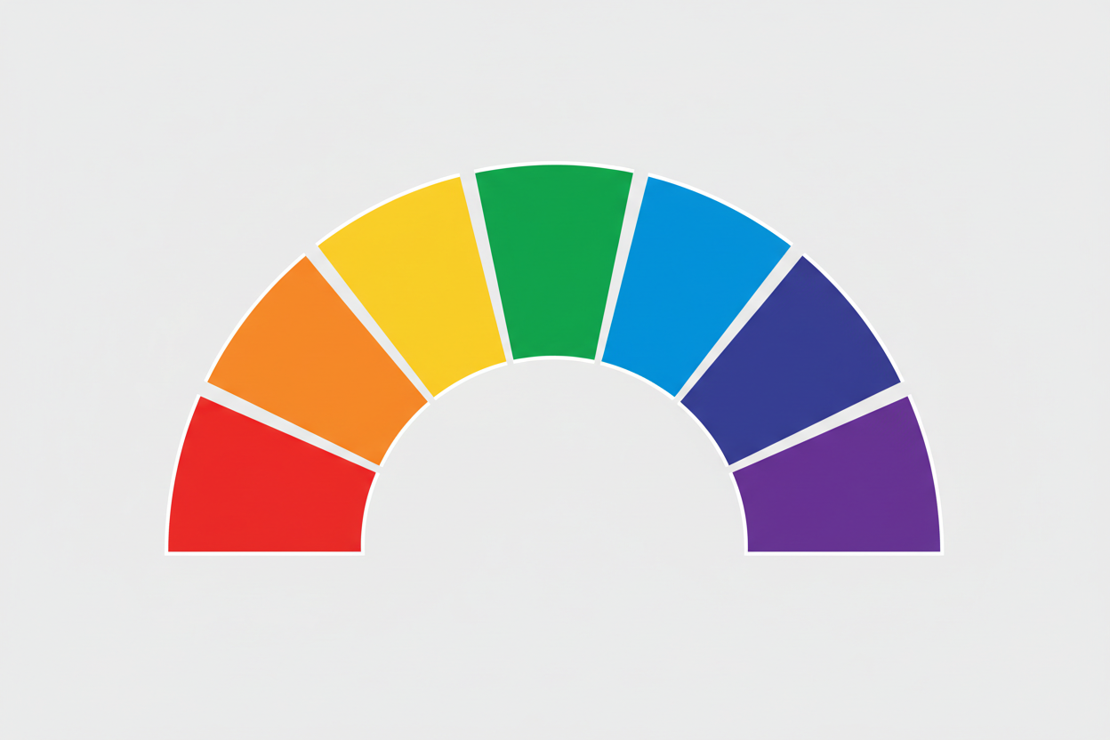 maak een halve cirkel in een soort kleuren pallet en laat alle kleuren van de regenboog in blokken zodat ik er een "kleurenkiezer" pagina kan maken en zodat het duidelijk is dat het gaat om kleuren kiezen. er hoeft geen test in dat regel ik zelf.